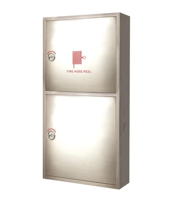 Double Door Fire Hose Reel Cabinet Full Stainless Steel Brush Finish Surface type
